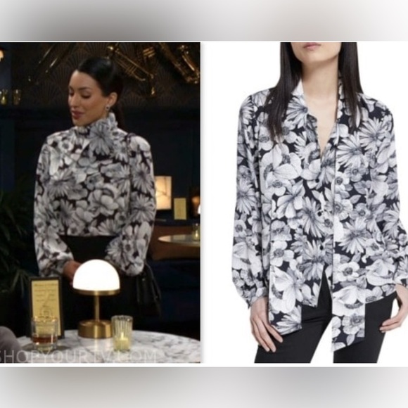 NWT The Kooples Romantic Garden Tie Neck 100% Silk Blouse Size S - Picture 3 of 9